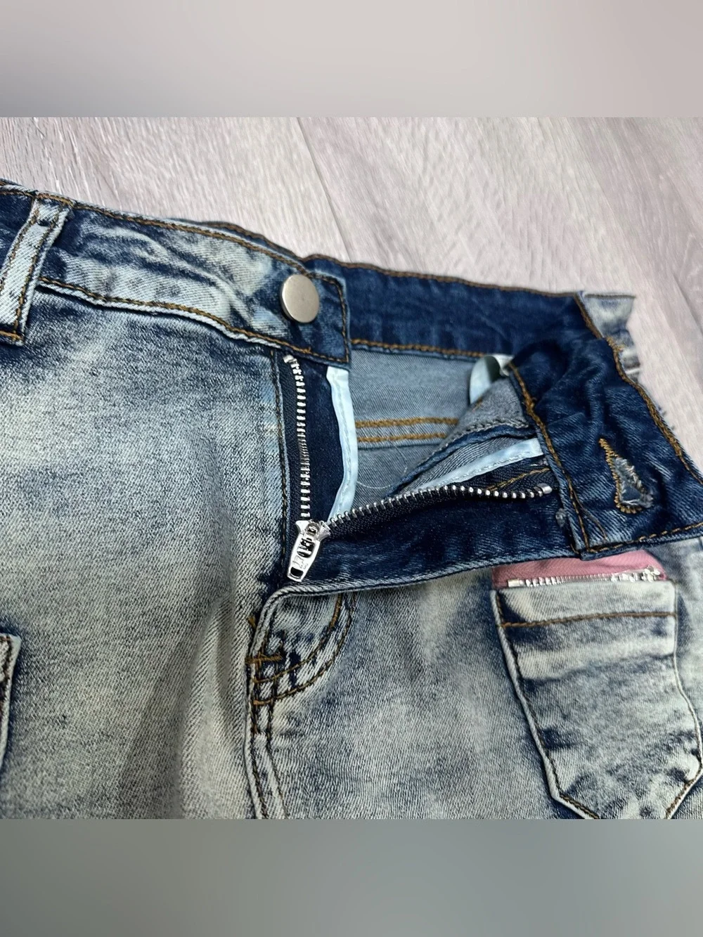 Skirt Low Rise Mini Bodycon Cargo Denim Jean Skirt with Pocket Sz L - Picture 8 of 12